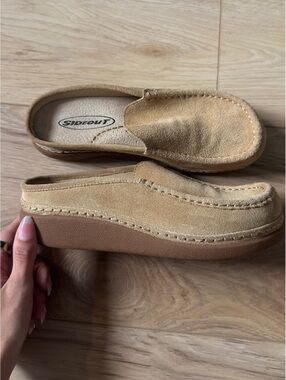 Tan Suede Mule Loafers
